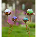 39.5" Rust Floral Garden Stake with Art Glass Orb, 2 Asst, 3 of Each, 6 Piece CDU