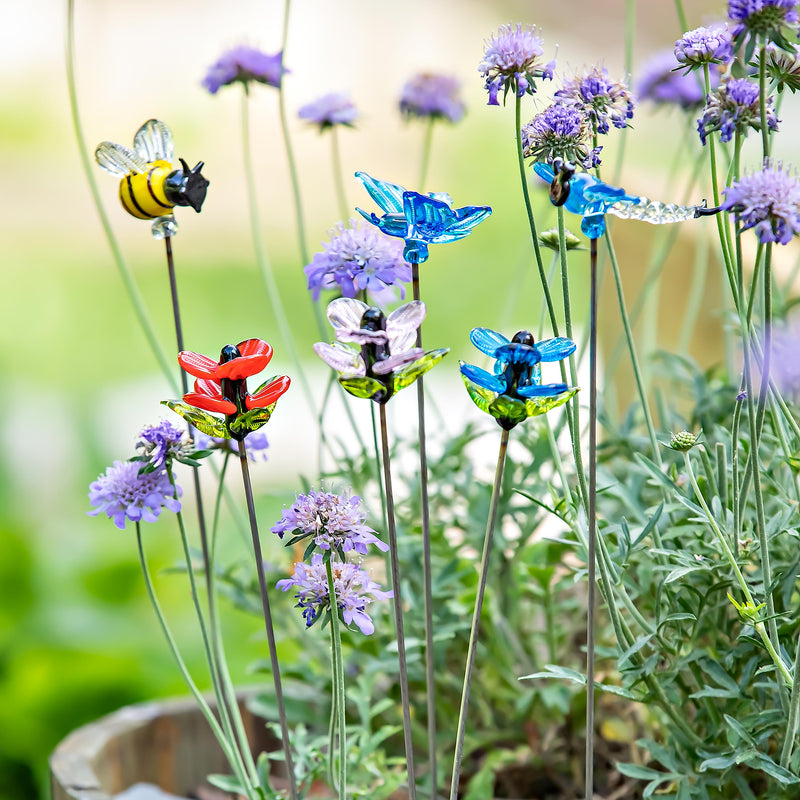 Pollinator Garden Stake, Glass Insect Plant Pick, Asst of 6