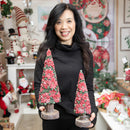 LED Poinsettia Christmas Trees On Base Statue, Set of 2,84g5337