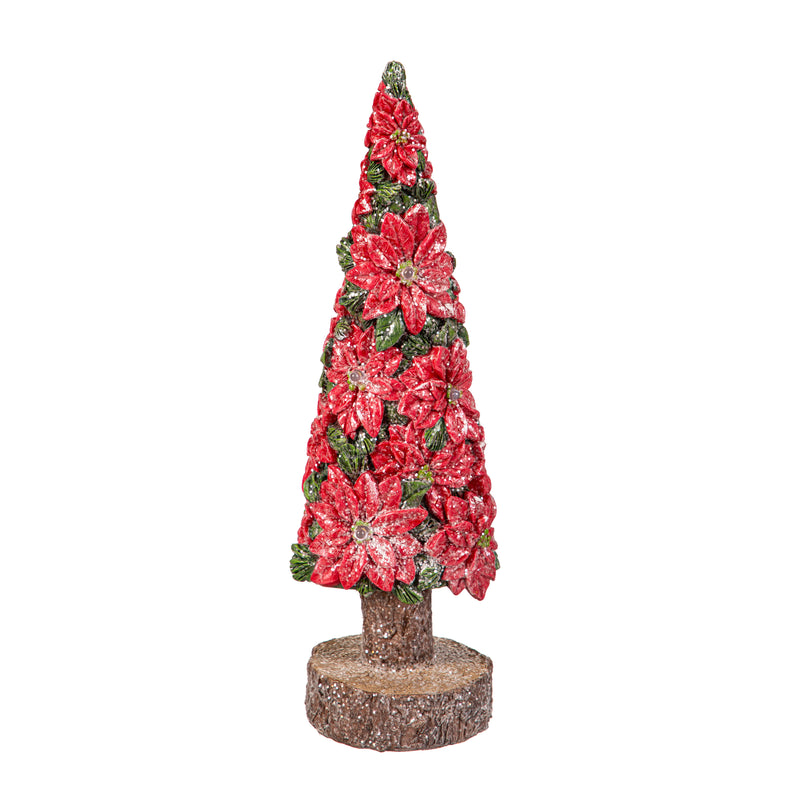 LED Poinsettia Christmas Trees On Base Statue, Set of 2,84g5337