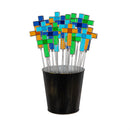 Memorial Garden Stake, Stained Glass Cross Plant Pick Program in Metal Bucket Display, 16"H