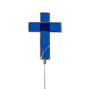 Memorial Garden Stake, Stained Glass Cross Plant Pick Program in Metal Bucket Display, 16"H