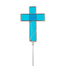 Memorial Garden Stake, Stained Glass Cross Plant Pick Program in Metal Bucket Display, 16"H