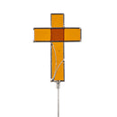 Memorial Garden Stake, Stained Glass Cross Plant Pick Program in Metal Bucket Display, 16"H
