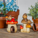 Resin Bird Sitting On Mushroom Statue, 5"H