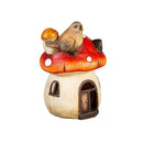 Resin Bird Sitting On Mushroom Statue, 5"H
