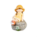 Garden Kids Sitting On Welcoming Rock Statue, 7"H
