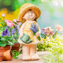 Garden Girl With Purple Flower Statue, 16"H