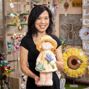 Garden Girl With Purple Flower Statue, 16"H