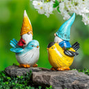 Resin Gnoms Riding On Bird Statue, 8"H