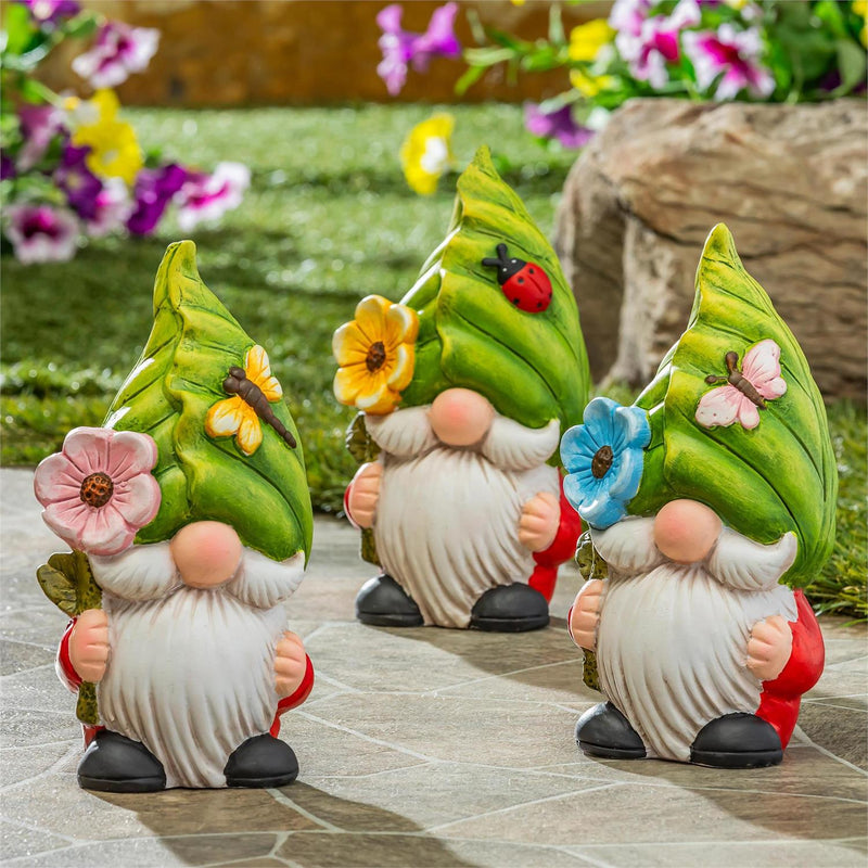 Terracotta Gnome With Leaf Head Statue, 10"H