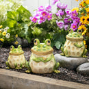 Pollinator Garden Statue, Ceramic Frog Family Statue, Set of 3, 7"H