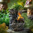 Tree Trunk Tabletop Fountain with Self-Watering Planter