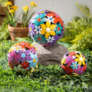 Palm Beach Garden Decor, Metal, Bright Floral Decorative Balls, Set of 3
