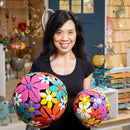 Palm Beach Garden Decor, Metal, Bright Floral Decorative Balls, Set of 3