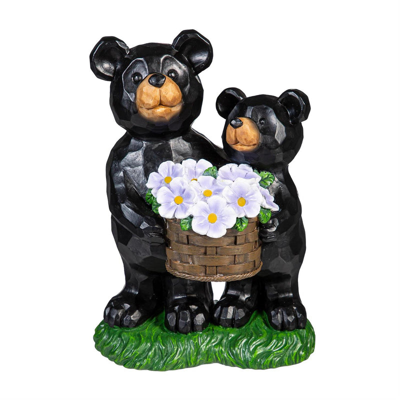 Resin Bear With Cub Floral Statue, 7"H