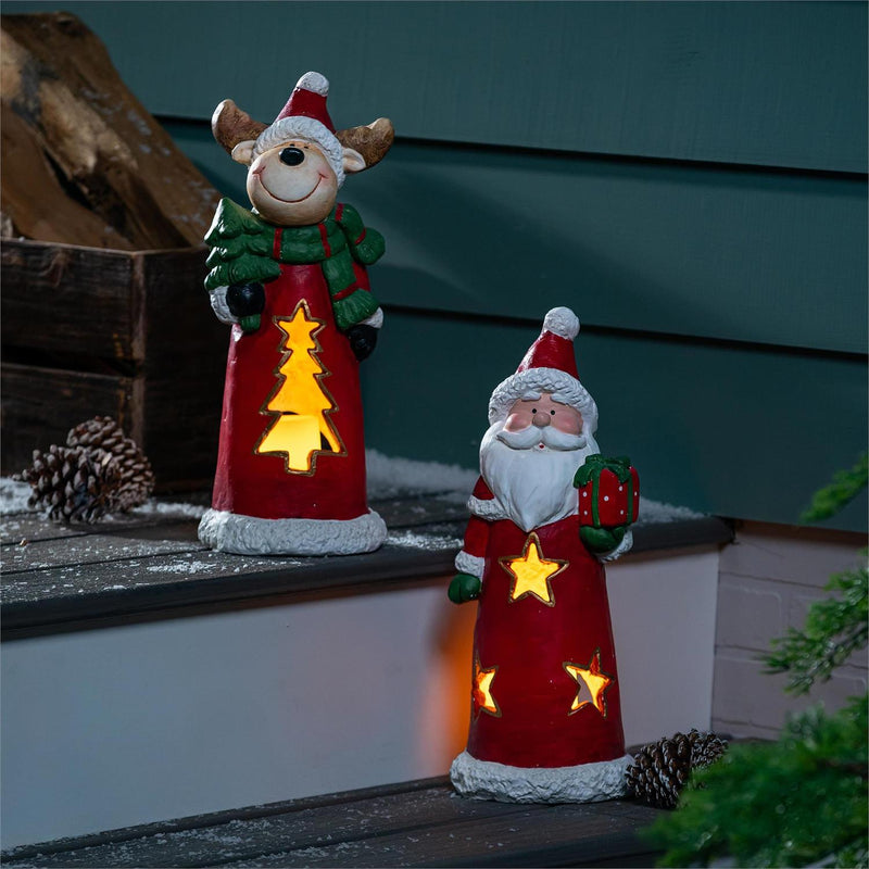 Woodland Storybook Garden Statue, MGO Statue Candle Holder, Santa and Reindeer, 16.5"H, Asst of 2