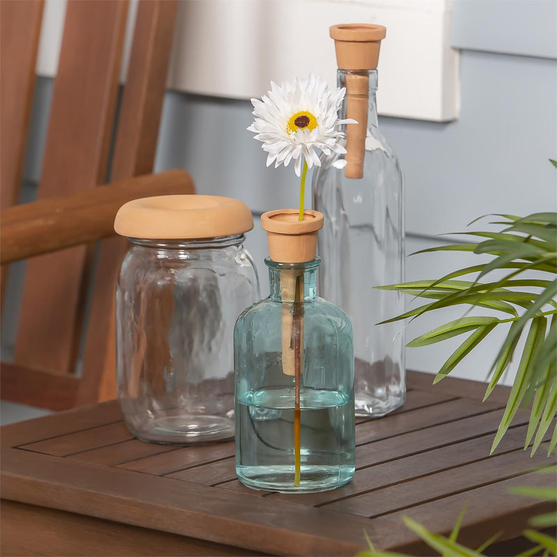 Blue Transparent Vase with Pot-Shaped Terracotta Top