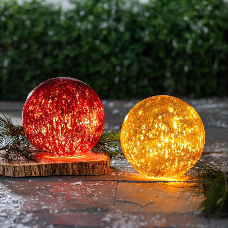 VivaStyle Gazing Ball, LED Crackle Glass Decorative Ball, 8"H,  Asst of 2