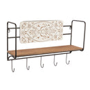 Metal and Wood Wall Shelf with Hooks