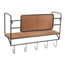 Metal and Wood Wall Shelf with Hooks