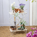 Outdoor Potting Table / Storage Display, Distressed White Scrolls With Dragonflies