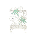 Outdoor Potting Table / Storage Display, Distressed White Scrolls With Dragonflies
