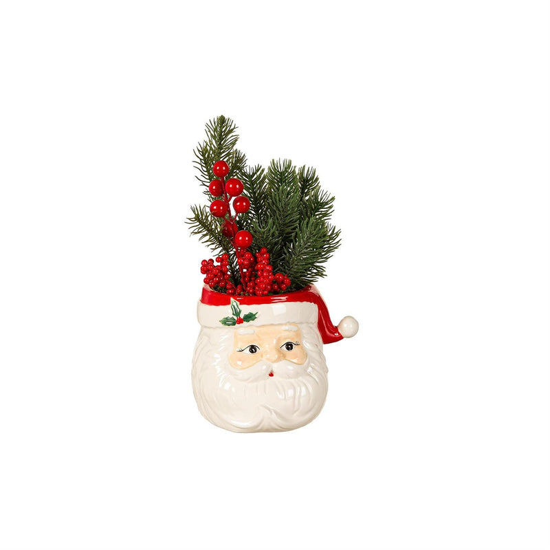 Greenery and Berry Artificial with Santa and Snowman Pot, in Wooden Crate