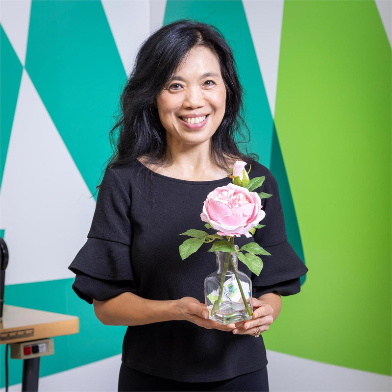 Artificial Cabbage Rose in Glass Vase Table Décor, Asst, 11.75"H