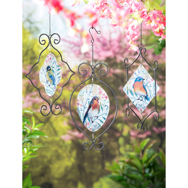 Glass Bird Windspinner Hanging Decor, 3 Asst,8hdg030