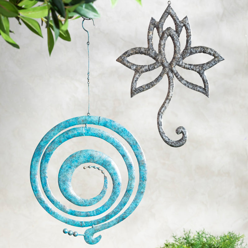 Evergreen Garden Accents,Distressed Blue Hanging Garden Décor,13x0.5x14.5 Inches