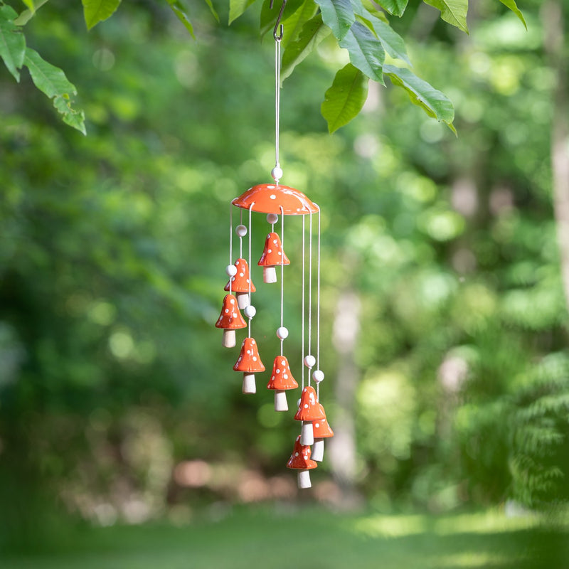 Red Mushroom Ceramic Hanging Garden Decor,8hdg050