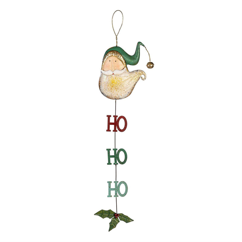 Traditional Santa Garden Accent, Metal Hanging Decor, Santa "Ho, Ho, Ho", Asst of 2