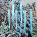 Season to Sparkle Decorative Garden Accent, Hanging Decor, Blue Glass Icicle, 16" H, Set of 6