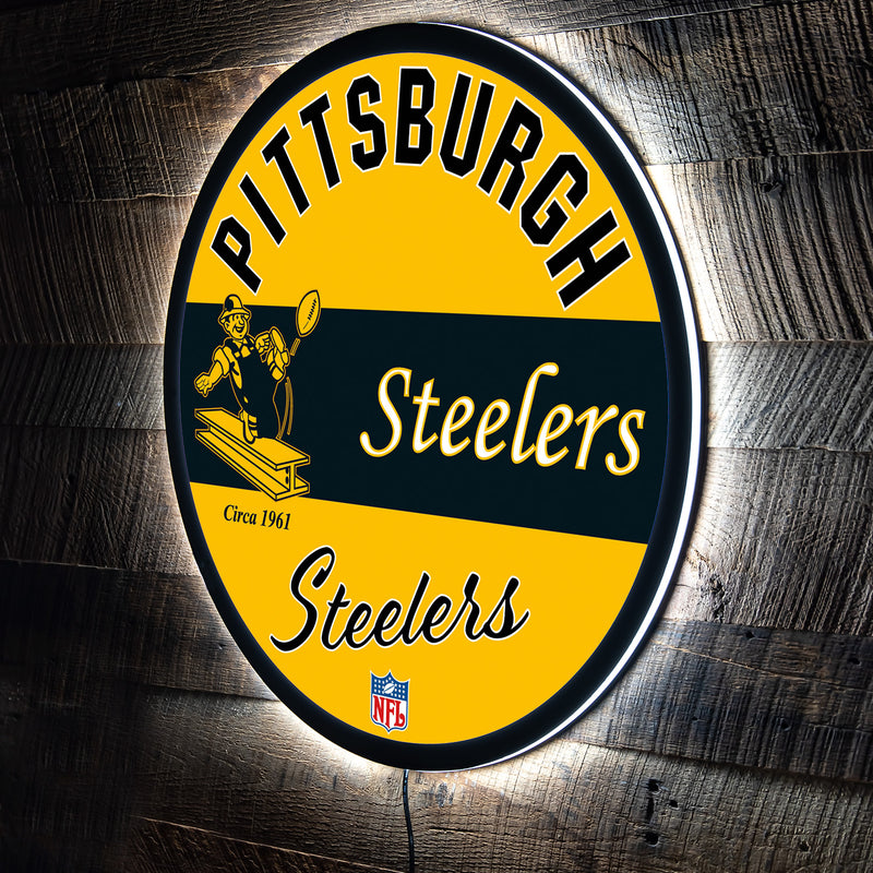 Pittsburgh Steelers NFL Football Large Round Vintage Edgelite LED Decor