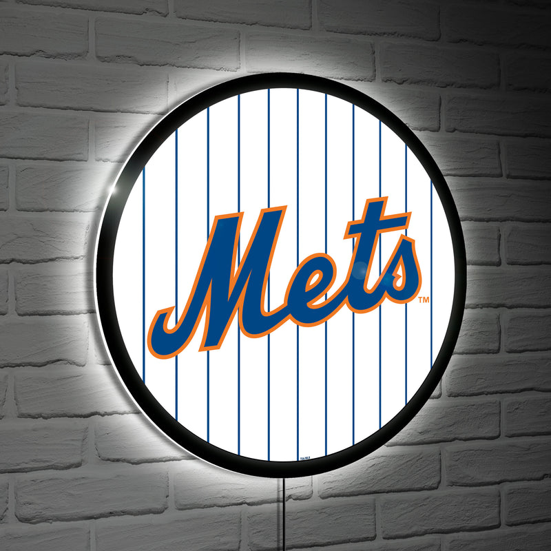 New York Mets Baseball Pinstripe Round LED Wall Decor