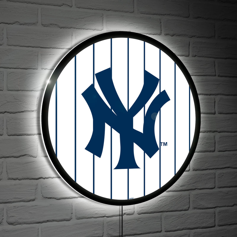 New York Yankees Baseball Pinstripe Round LED Wall Decor