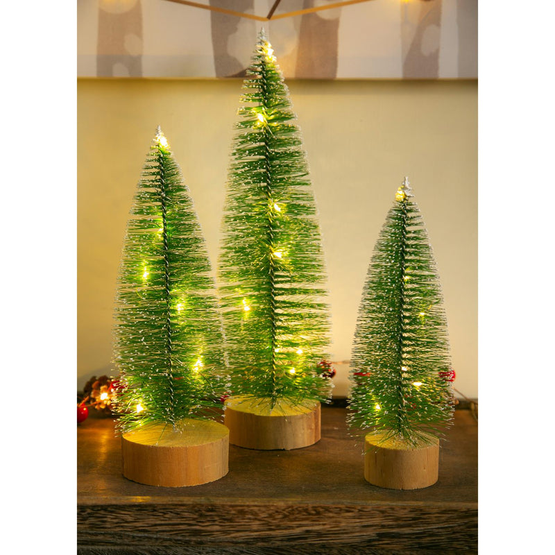 LED Bottlebrush Trees, White Tipped Snow Covered, Set of 3