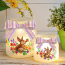 Glass LED Jar with Grassy Meadow and Bunny Scene, Set of 2
