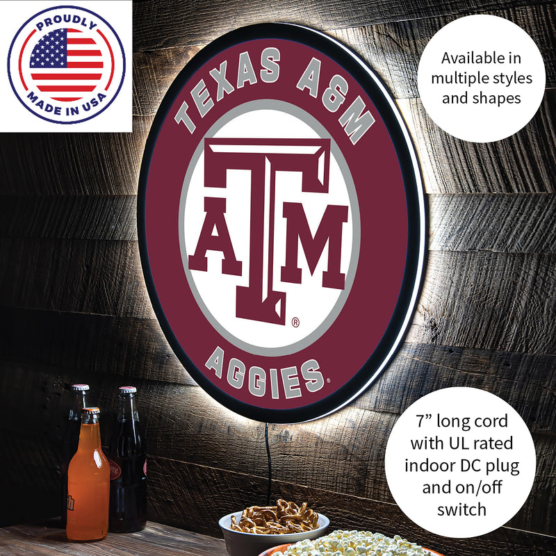 Texas A&M College Large Round Edgelite LED Decor