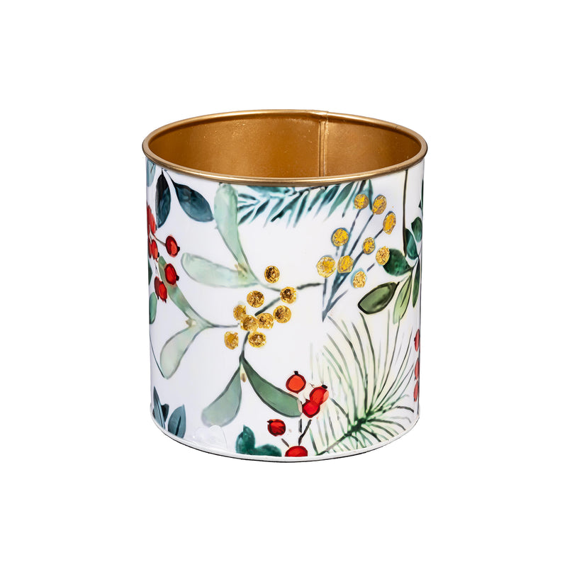 VivaStyle Planter, Metal Printed Planters, Festive Foliage, 10"H, Set of 3