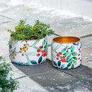 VivaStyle Planter, Metal Printed Planters, Festive Foliage, 8"H,  Set of 2