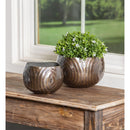 Shiny Black Metal Planters, Set of 2