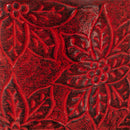 Nested Poinsettia Stamped Red Planter with Wood Stand, Set of 2