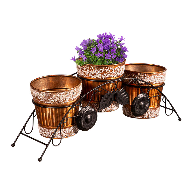 Metal Planters with Stone Embelishments and Stand