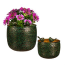 What She Shed Planters, Metal, Embossed with Perched Birds, Nested Set of 2