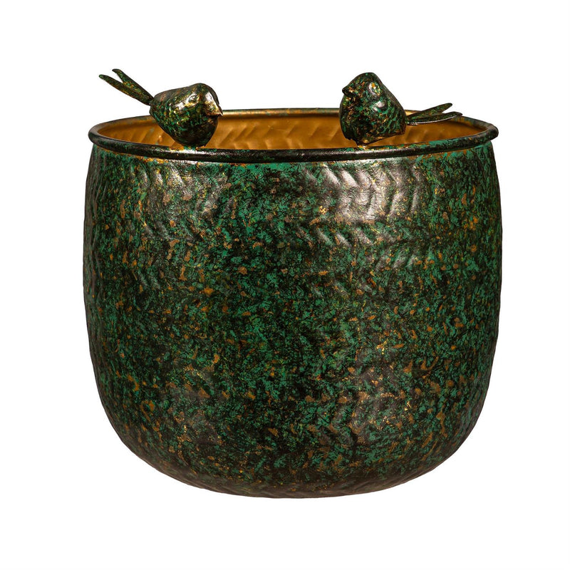 What She Shed Planters, Metal, Embossed with Perched Birds, Nested Set of 2