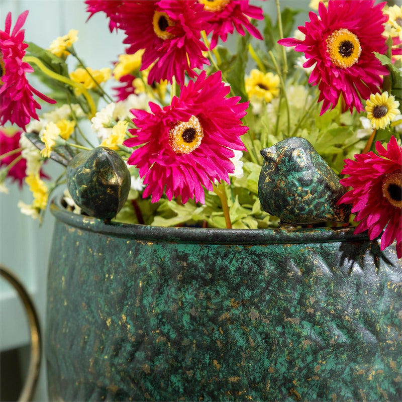 What She Shed Planters, Metal, Embossed with Perched Birds, Nested Set of 2