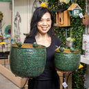 What She Shed Planters, Metal, Embossed with Perched Birds, Nested Set of 2