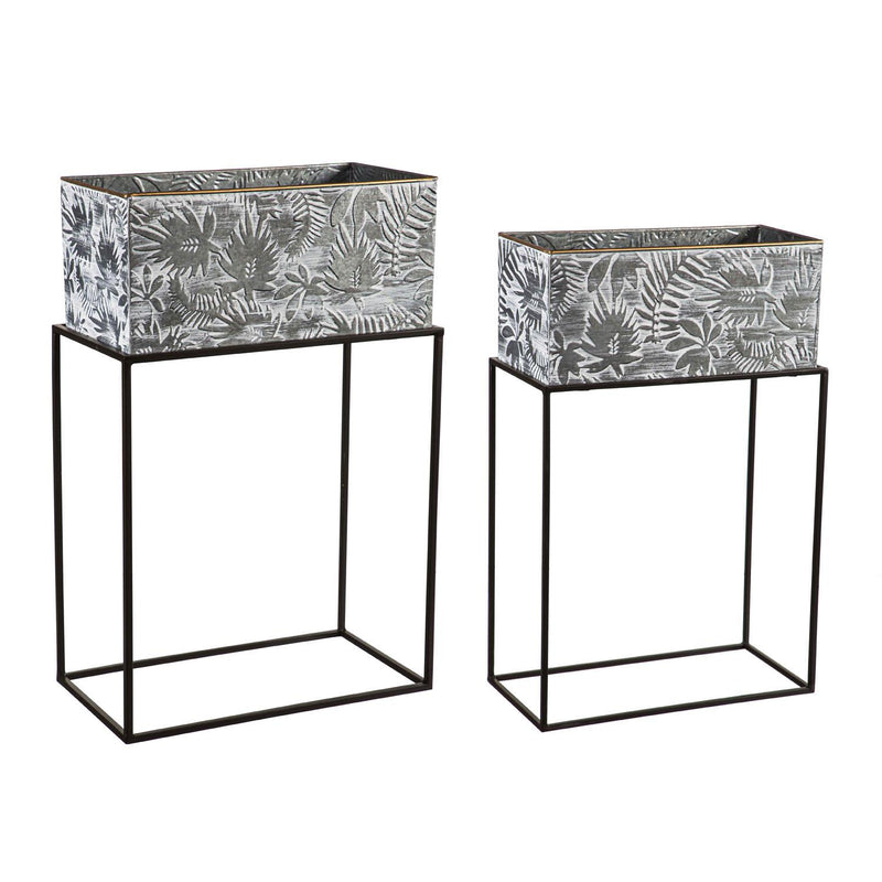 Metallic Embossed Floral Planters, Set of 2